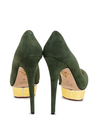 Pre-owned Charlotte Olympia  150mm Dolly Suede Platform Pumps In Green
