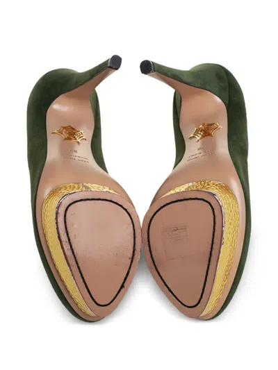 Pre-owned Charlotte Olympia  150mm Dolly Suede Platform Pumps In Green