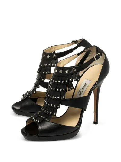 Pre-owned Jimmy Choo 130mm Fringed Pumps In Black