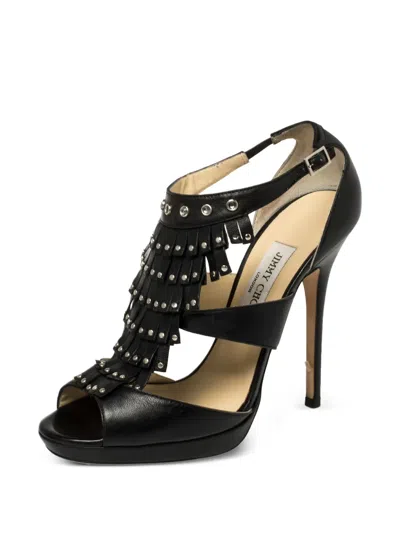 Pre-owned Jimmy Choo 130mm Fringed Pumps In Black