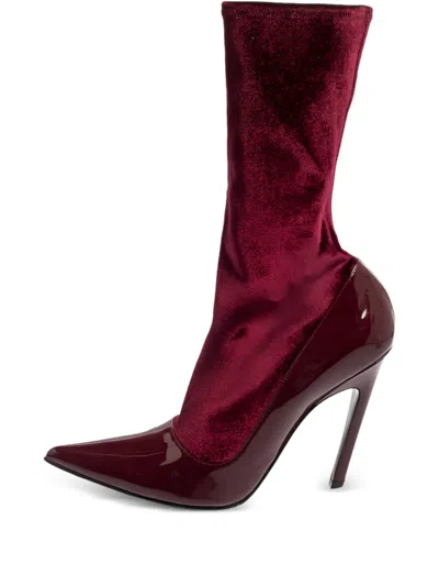 Pre-owned Balenciaga 110mm Leather Heeled Boots In Red