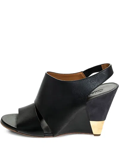 Pre-owned Chloé 105mm Eliza Wedged-heel Slingback Sandals In Black