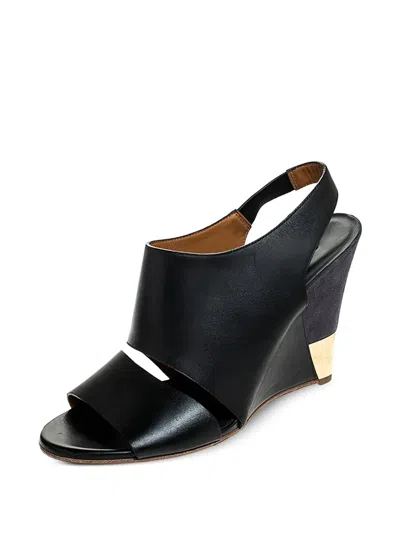 Pre-owned Chloé 105mm Eliza Wedged-heel Slingback Sandals In Black