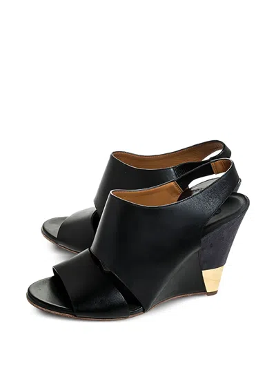 Pre-owned Chloé 105mm Eliza Wedged-heel Slingback Sandals In Black