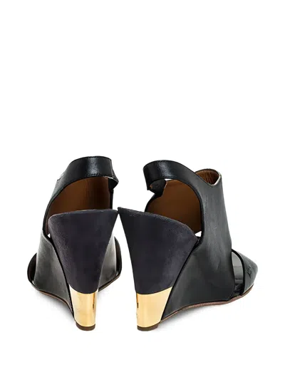 Pre-owned Chloé 105mm Eliza Wedged-heel Slingback Sandals In Black