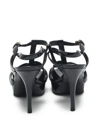 Pre-owned Saint Laurent 135mm Patent Platform Sandals In Black