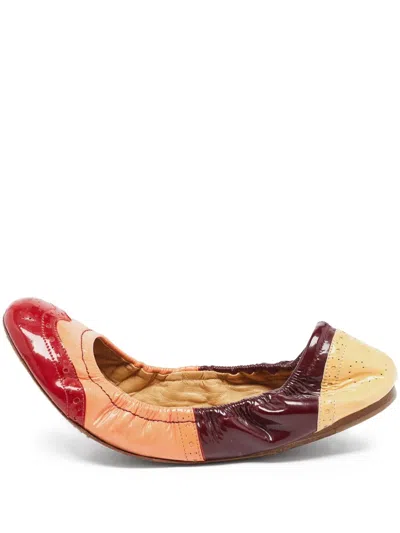 Pre-owned Miu Miu Patchwork Patent Ballet Flats In Red