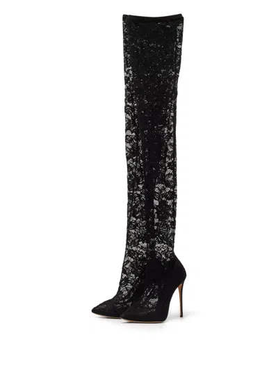 Pre-owned Dolce & Gabbana 110mm Lace Knee-length Boots