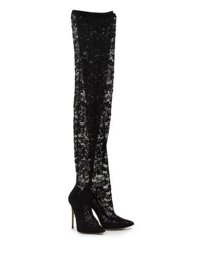 Pre-owned Dolce & Gabbana 110mm Lace Knee-length Boots