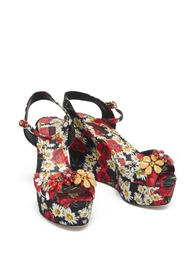 Pre-owned Dolce & Gabbana 90mm Floral-print Platform Wedge Sandals