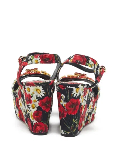 Pre-owned Dolce & Gabbana 90mm Floral-print Platform Wedge Sandals