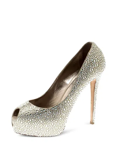 Pre-owned Le Silla 135mm Rhinestone-embellished Pumps In Gold