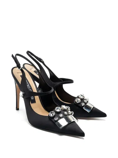 Pre-owned Sergio Rossi Vintage  110mm Slingback Pointed-toe Pumps In Black