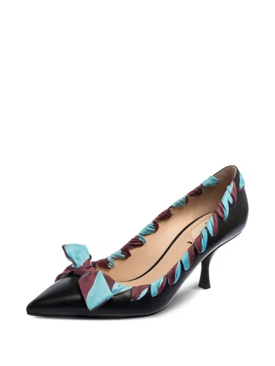 Pre-owned Fendi 70mm Ribbon-trimmed Pointed-toe Pumps In Black
