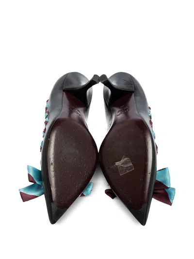 Pre-owned Fendi 70mm Ribbon-trimmed Pointed-toe Pumps In Black