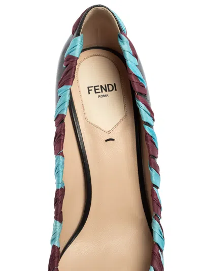 Pre-owned Fendi 70mm Ribbon-trimmed Pointed-toe Pumps In Black