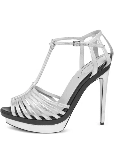 Pre-owned Fendi 130mm Metallic-effect Leather Sandals