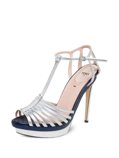 Pre-owned Fendi 130mm Metallic-effect Leather Sandals