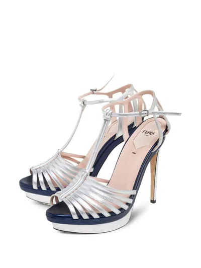 Pre-owned Fendi 130mm Metallic-effect Leather Sandals