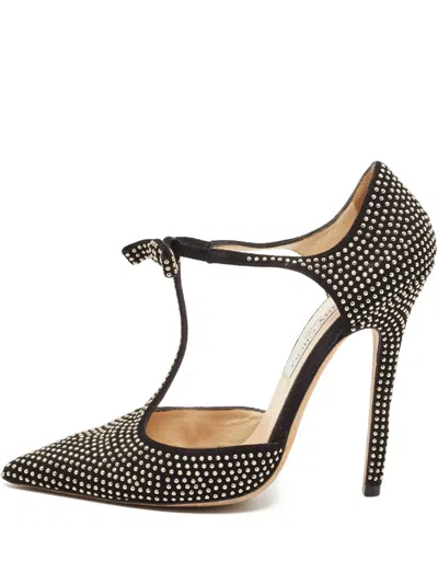 Pre-owned Jimmy Choo 120mm Studded T-strap Pumps In Black