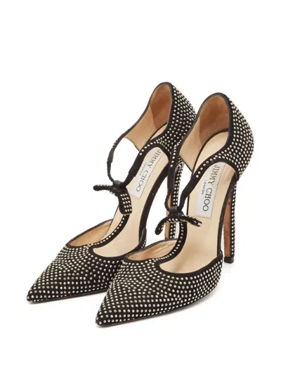 Pre-owned Jimmy Choo 120mm Studded T-strap Pumps In Black