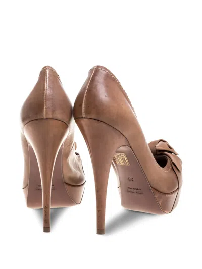 Pre-owned Miu Miu 130mm Platform Bow Detail Pumps In Brown