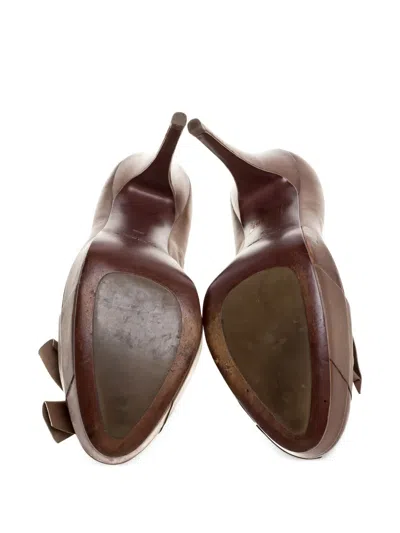 Pre-owned Miu Miu 130mm Platform Bow Detail Pumps In Brown