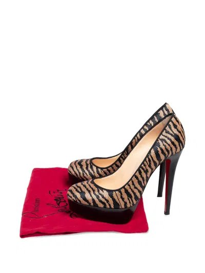 Pre-owned Christian Louboutin Bianca Panama Tiger Weave Platform Pumps In Neutral