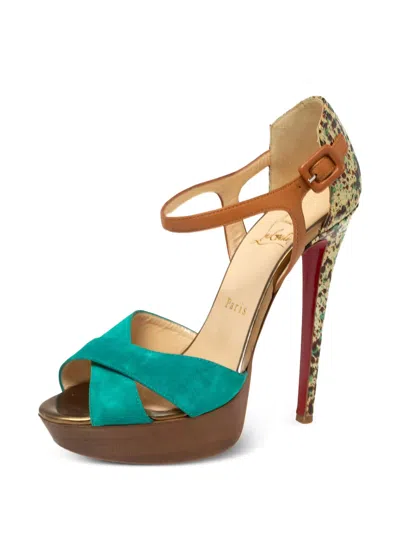 Pre-owned Christian Louboutin 140mm Leather Sandals In Green