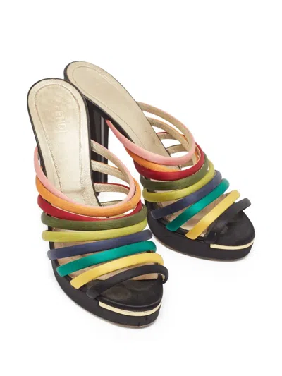 Pre-owned Fendi Satin Heeled Sandals In Green
