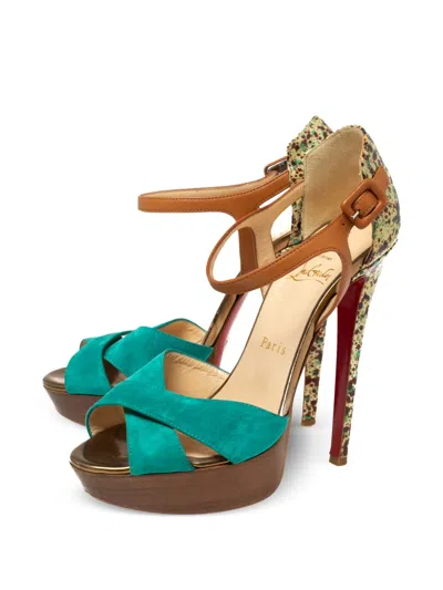 Pre-owned Christian Louboutin 140mm Leather Sandals In Green