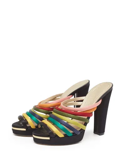 Pre-owned Fendi Satin Heeled Sandals In Green