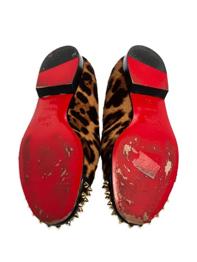 Pre-owned Christian Louboutin Leopard-print Loafers In Brown