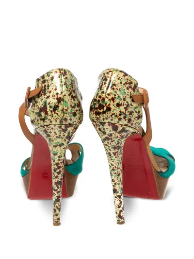 Pre-owned Christian Louboutin 140mm Leather Sandals In Green