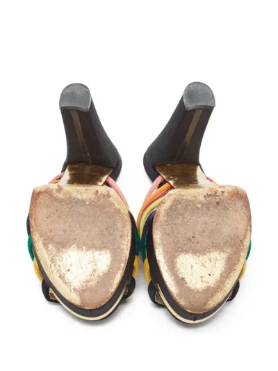 Pre-owned Fendi Satin Heeled Sandals In Green
