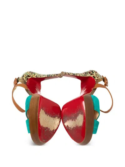 Pre-owned Christian Louboutin 140mm Leather Sandals In Green