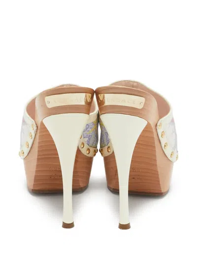 Pre-owned Versace Canvas Heeled Mules In Neutral
