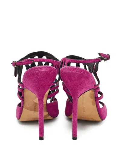 Pre-owned Manolo Blahnik  110mm Toubib Cut-out Suede Sandals In Purple
