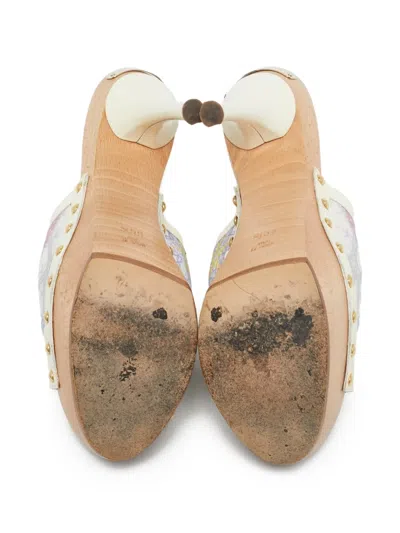 Pre-owned Versace Canvas Heeled Mules In Neutral