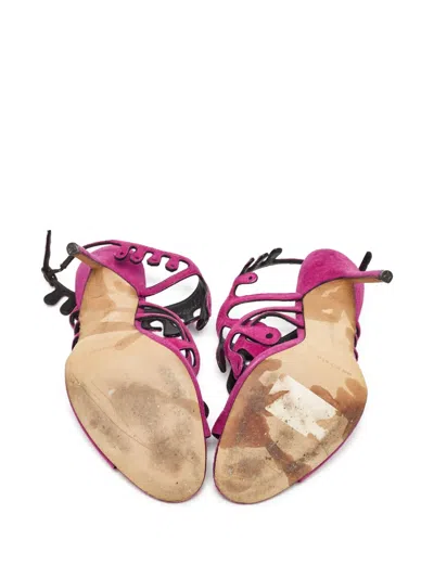 Pre-owned Manolo Blahnik  110mm Toubib Cut-out Suede Sandals In Purple