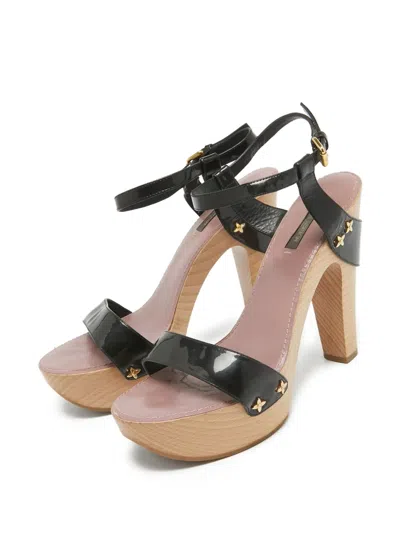 Pre-owned Louis Vuitton 130mm Patent-finish Platform Sandals In Black