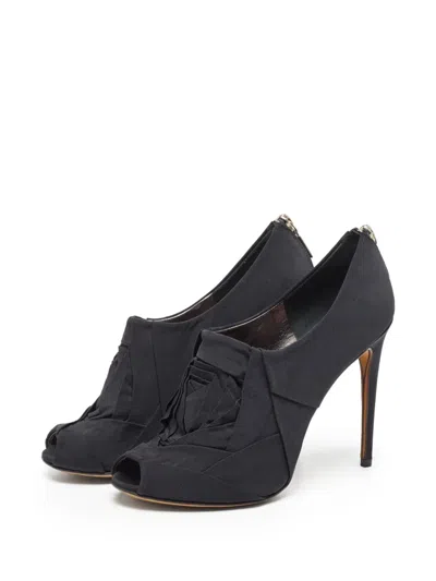 Pre-owned Dolce & Gabbana Pleated Peep-toe Ankle Boots In Black
