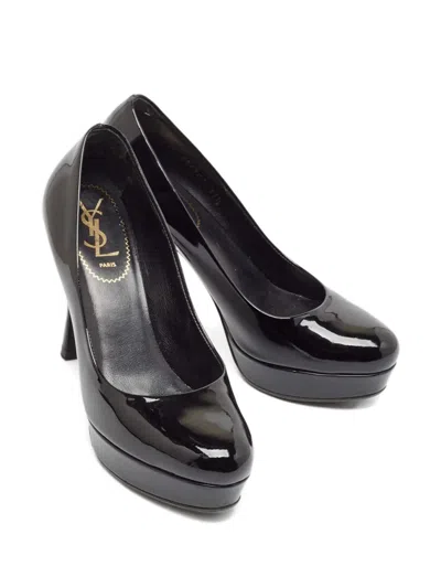 Pre-owned Saint Laurent 105mm Patent-finish Leather Pumps In Black