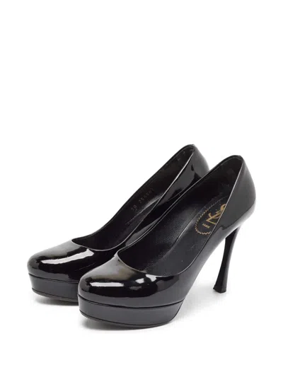 Pre-owned Saint Laurent 105mm Patent-finish Leather Pumps In Black