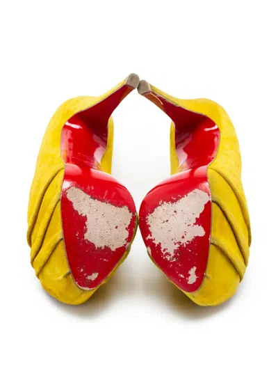 Pre-owned Christian Louboutin 150mm Drapesse Pumps In Yellow