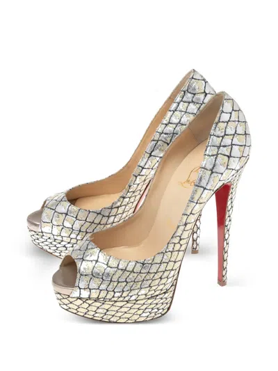 Pre-owned Christian Louboutin 140mm Lady Peep Pumps In Silver