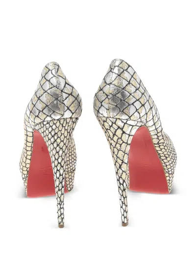 Pre-owned Christian Louboutin 140mm Lady Peep Pumps In Silver