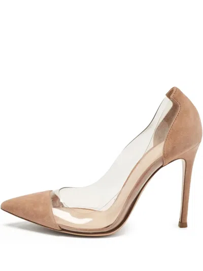 Pre-owned Gianvito Rossi  100mm Plexi Transparent-panel Suede Pumps