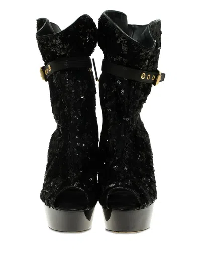 Pre-owned Louis Vuitton 140mm Sequin-embellished Peep-toe Boots