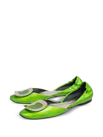 Pre-owned Roger Vivier Vintage Metallic Leather Ballet Flats